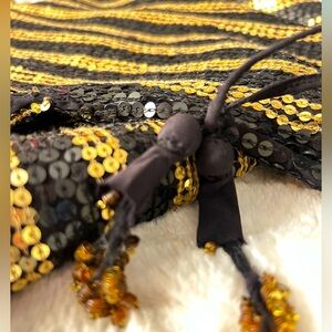 Calypso St. Barth Black and gold sequins Bohemian Casual pants Size L